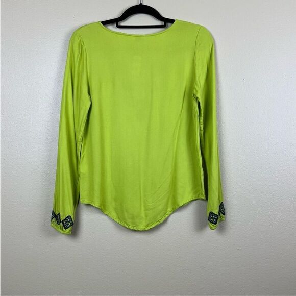 NWT Crown & Ivy Top Blouse Embroidered Blue Green Long sleeve SP - Picture 2 of 5